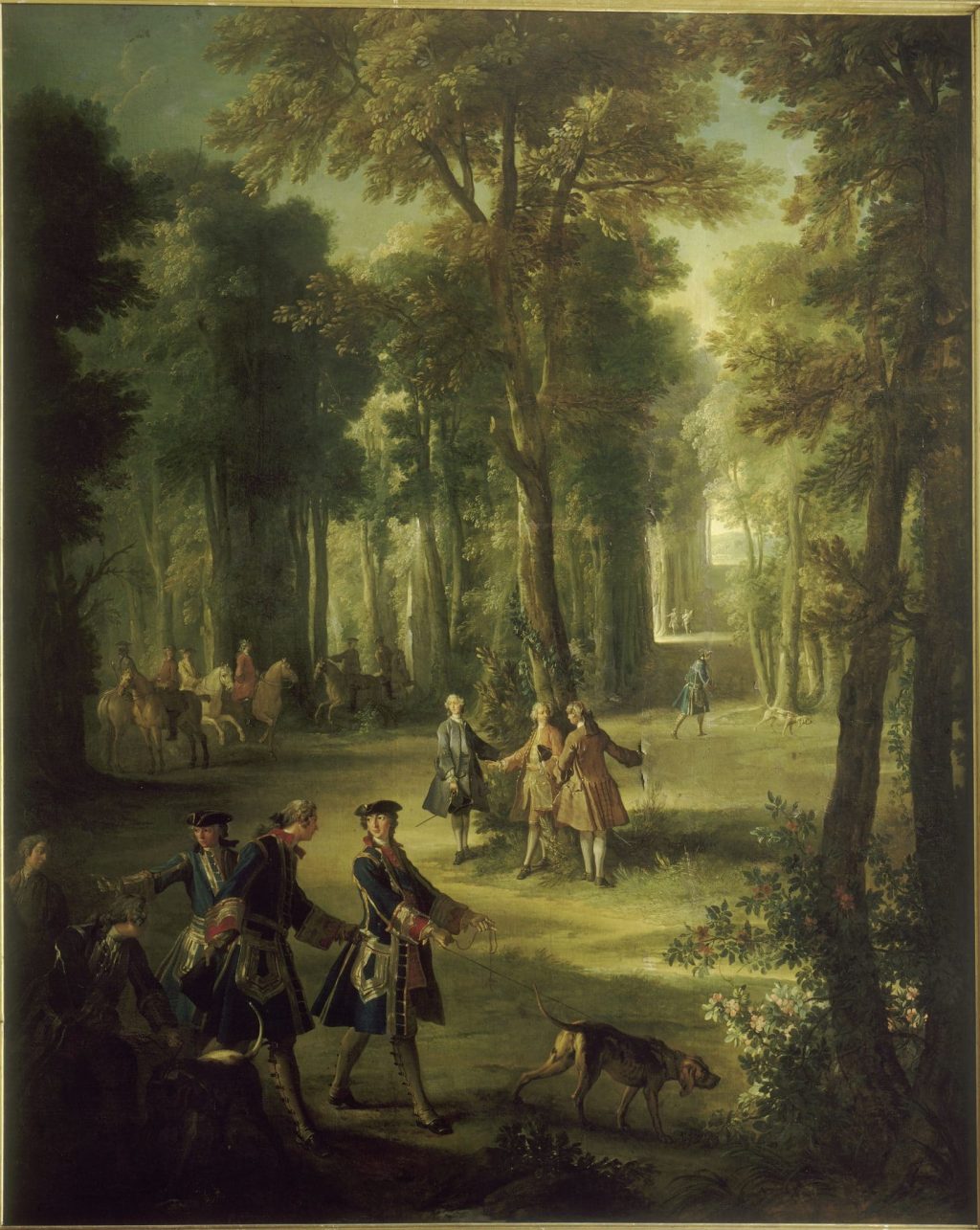Jean-Baptiste Oudry, Louis XV tenant le limier, allant au bois au carrefour du Puits solitaire," 1739, Huile sur toile, 3.57 x 2.72 m